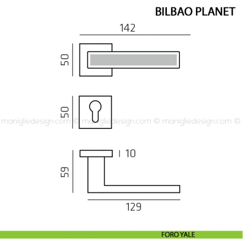 Maniglia con inserto in pietra per porta Bilbao Planet Comit foro patent