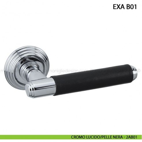 Maniglia in pelle per porta Exa Tailor Handmade Comit cromo lucido/pelle nera