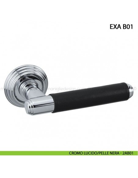 Maniglia in pelle per porta Exa Tailor Handmade Comit cromo lucido/pelle nera