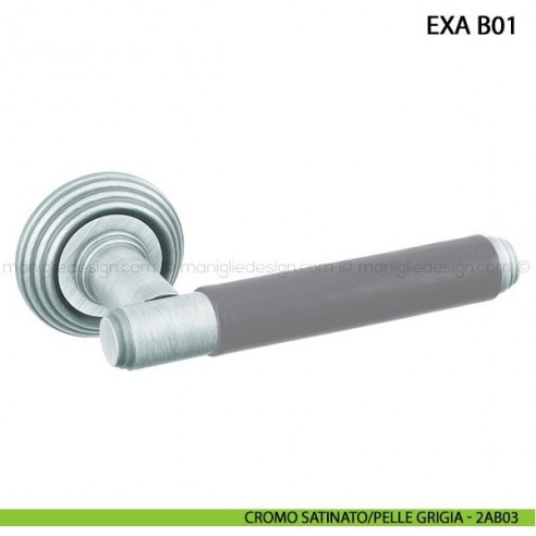 Maniglia in pelle per porta Exa Tailor Handmade Comit cromo satinato/pelle grigia