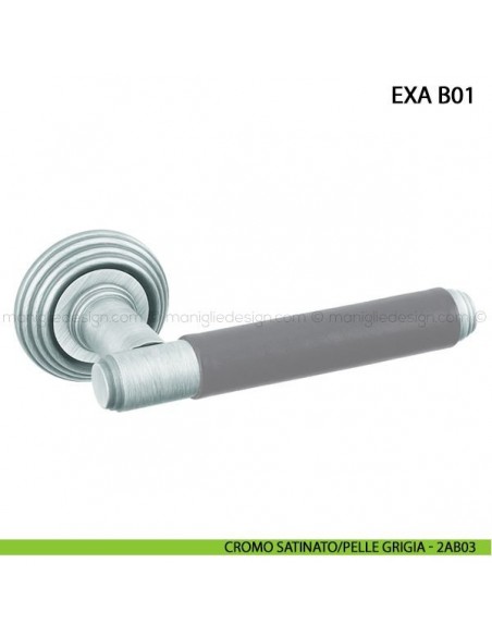 Maniglia in pelle per porta Exa Tailor Handmade Comit cromo satinato/pelle grigia