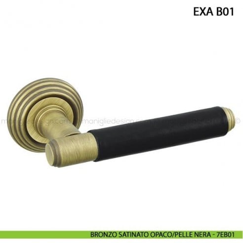 Maniglia in pelle per porta Exa Tailor Handmade Comit bronzo satinato opaco/pelle nera
