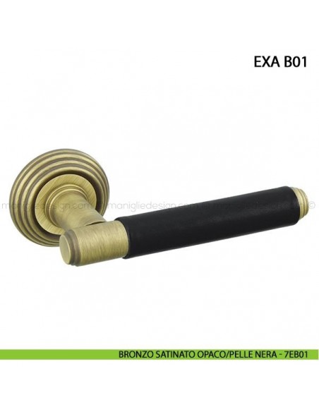 Maniglia in pelle per porta Exa Tailor Handmade Comit bronzo satinato opaco/pelle nera
