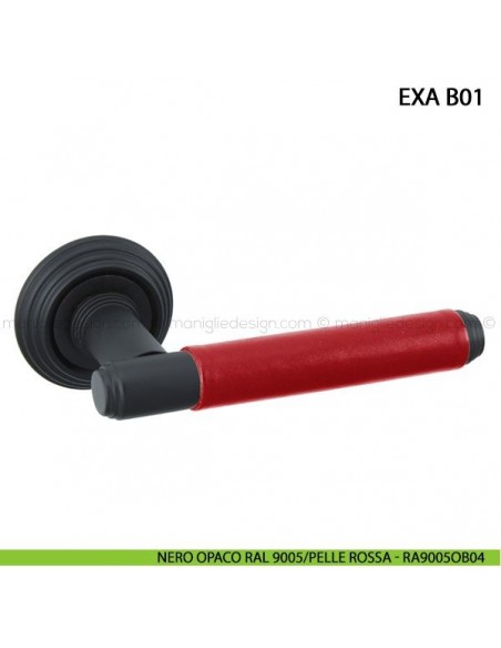 Maniglia in pelle per porta Exa Tailor Handmade Comit nero opaco RAL 9005/pelle rossa