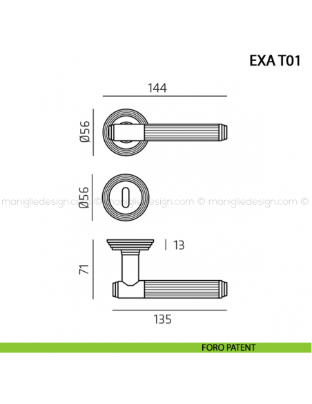 Maniglia per porta Exa Comit foro patent