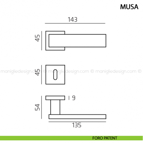 Maniglia per porta Musa Comit foro patent