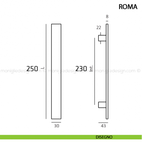 Maniglione per porta Roma Comit singolo 250 mm disegno
