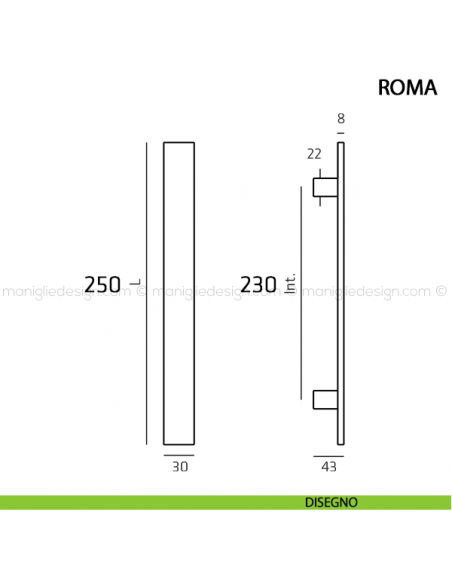 Maniglione per porta Roma Comit singolo 250 mm disegno