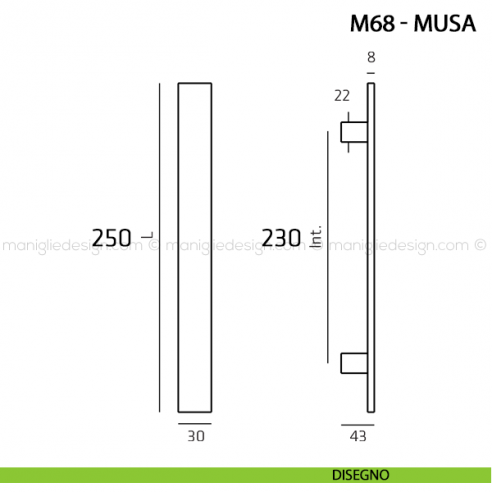 Maniglione per porta Musa Comit accoppiato 250 mm disegno