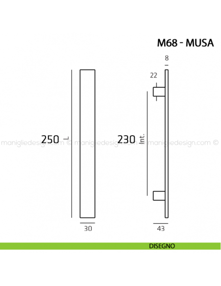 Maniglione per porta Musa Comit accoppiato 250 mm disegno