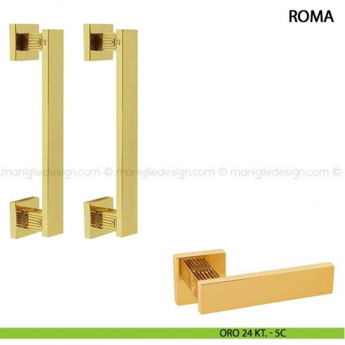 Maniglione per porta Roma Comit accoppiato 250 mm oro 24 kt.