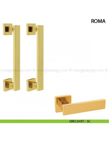 Maniglione per porta Roma Comit accoppiato 250 mm oro 24 kt.