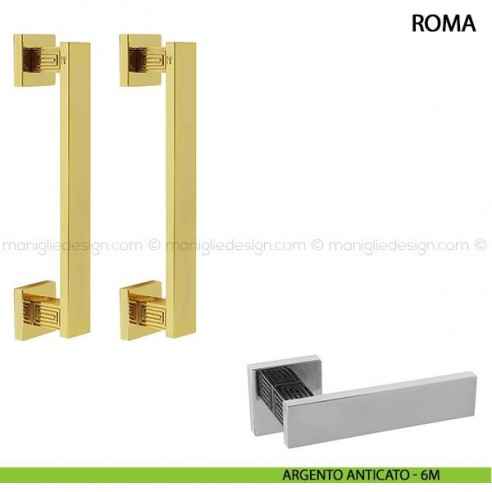 Maniglione per porta Roma Comit accoppiato 250 mm argento anticato