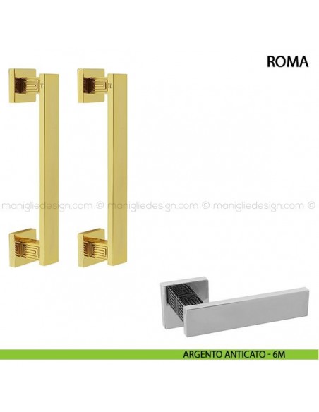 Maniglione per porta Roma Comit accoppiato 250 mm argento anticato