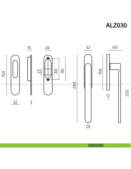 Maniglione per alzante scorrevole singolo ALZ030 Comit disegno