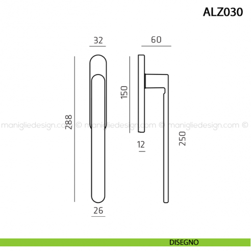 Maniglione per alzante scorrevole accoppiato ALZ030 Comit disegno