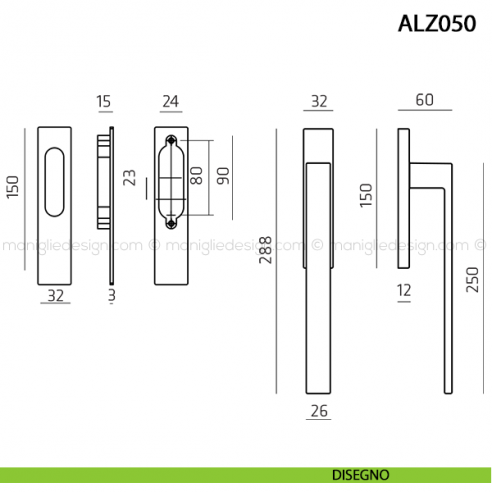 Maniglione per alzante scorrevole singolo ALZ050 Comit disegno