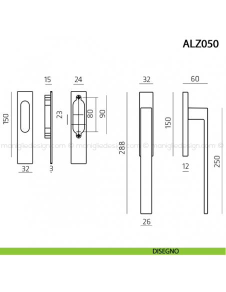 Maniglione per alzante scorrevole singolo ALZ050 Comit disegno