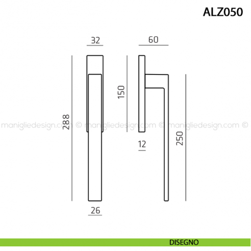 Maniglione per alzante scorrevole accoppiato ALZ050 Comit disegno