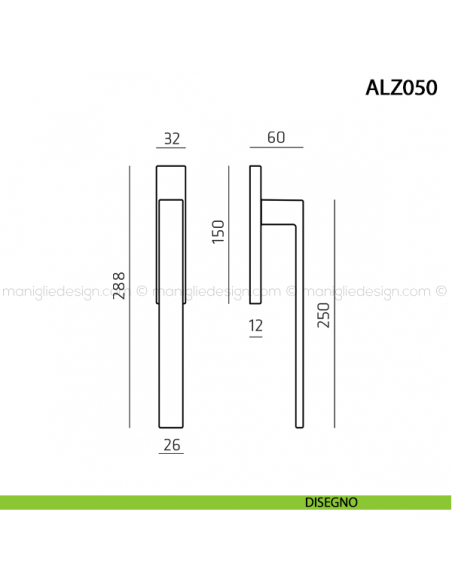 Maniglione per alzante scorrevole accoppiato ALZ050 Comit disegno