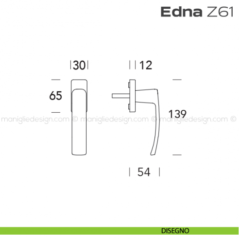 Maniglia per finestra martellina Z61 Edna Reguitti disegno