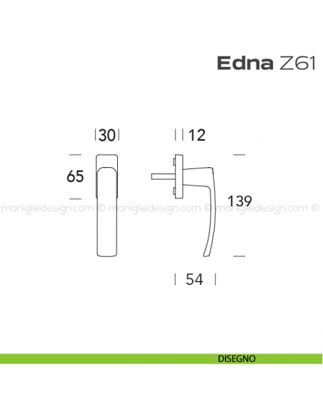 Maniglia per finestra martellina Z61 Edna Reguitti disegno