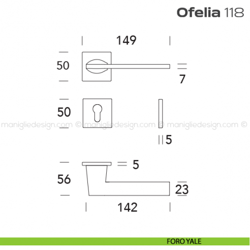 Maniglia per porta 118 Ofelia Reguitti foro yale