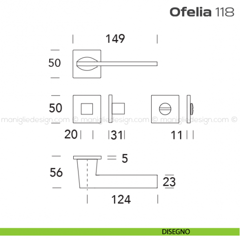 Maniglia per porta con nottolino 118 Ofelia Reguitti disegno