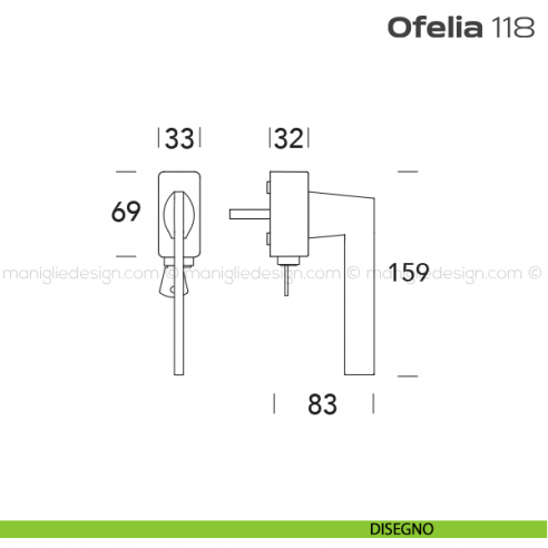 Maniglia per finestra DK con chiave su placca 118 Ofelia Reguitti disegno