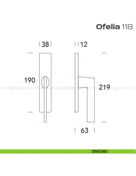Maniglia per finestra cremonese 118 Ofelia Reguitti disegno