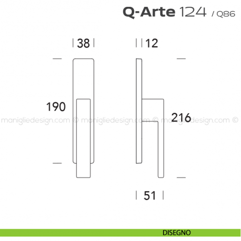 Maniglia per finestra cremonese 124 Q-Arte Reguitti disegno