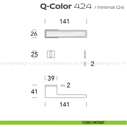 Maniglia per porta 424 Q-Color Minimal Reguitti foro patent