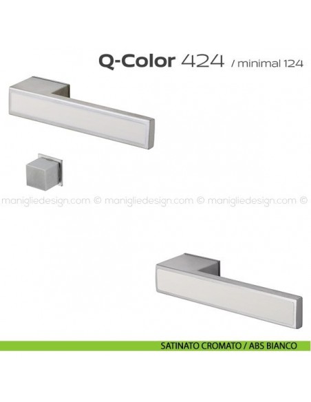 Maniglia per porta con nottolino 424 Q-Color Minimal Reguitti satinato cromato / ABS bianco