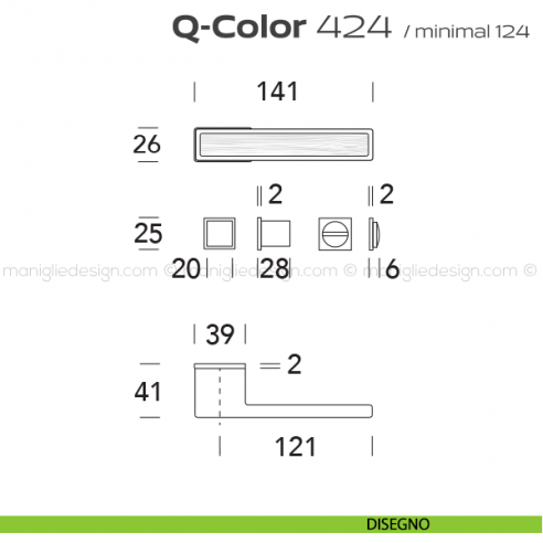 Maniglia per porta con nottolino 424 Q-Color Minimal Reguitti disegno