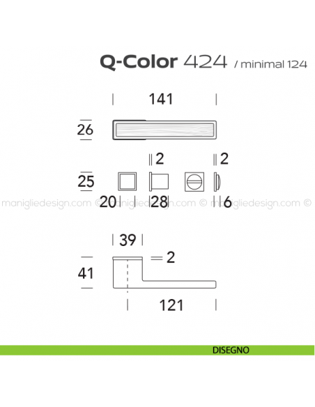 Maniglia per porta con nottolino 424 Q-Color Minimal Reguitti disegno