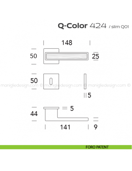 Maniglia per porta 424 Q-Color Slim Reguitti foro patent