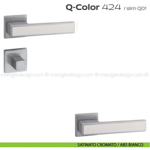 Maniglia per porta con nottolino 424 Q-Color Slim Reguitti satinato cromato / ABS bianco