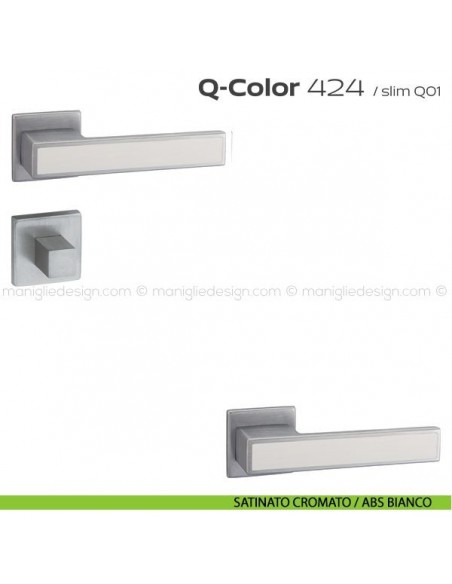 Maniglia per porta con nottolino 424 Q-Color Slim Reguitti satinato cromato / ABS bianco