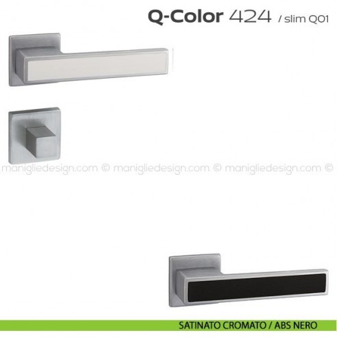 Maniglia per porta con nottolino 424 Q-Color Slim Reguitti satinato cromato / ABS nero