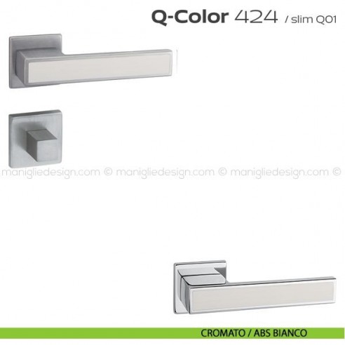 Maniglia per porta con nottolino 424 Q-Color Slim Reguitti cromato / ABS bianco
