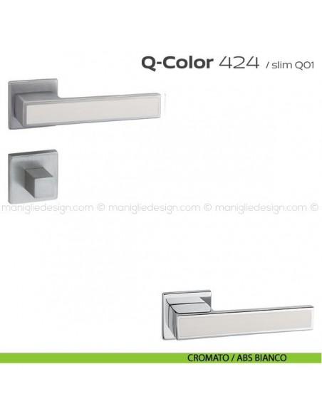 Maniglia per porta con nottolino 424 Q-Color Slim Reguitti cromato / ABS bianco