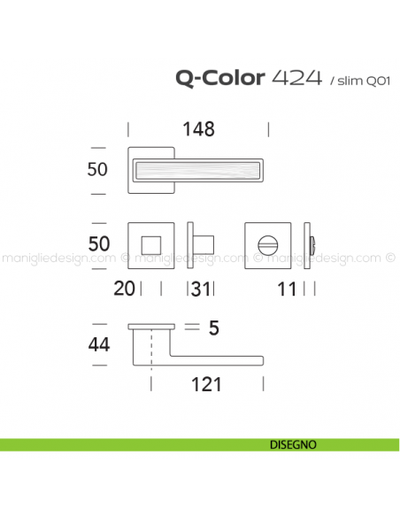 Maniglia per porta con nottolino 424 Q-Color Slim Reguitti disegno