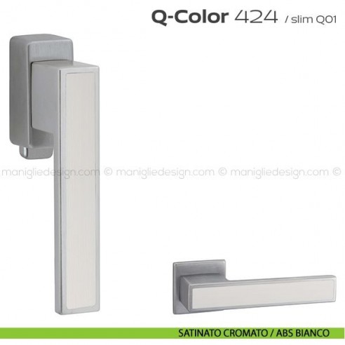 Maniglia per finestra DK con pulsante su placca 424 Q-Color Reguitti satinato cromato / ABS bianco