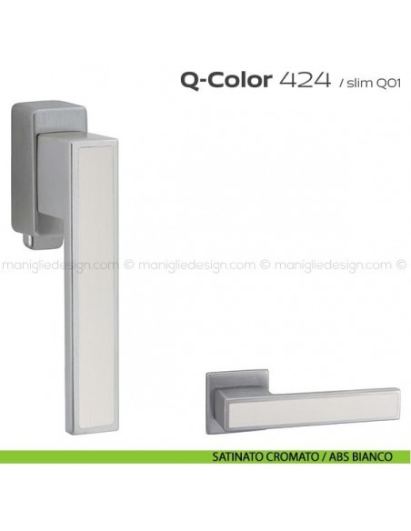 Maniglia per finestra DK con pulsante su placca 424 Q-Color Reguitti satinato cromato / ABS bianco