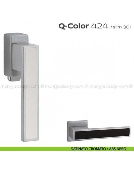 Maniglia per finestra DK con pulsante su placca 424 Q-Color Reguitti satinato cromato / ABS nero