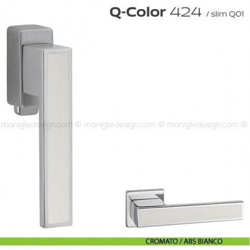 Maniglia per finestra DK con pulsante su placca 424 Q-Color Reguitti cromato / ABS bianco