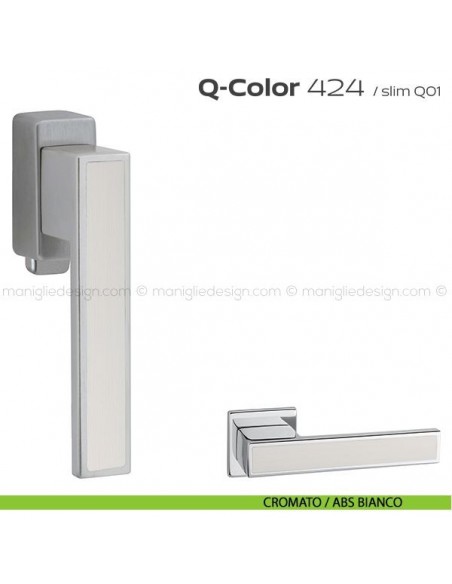 Maniglia per finestra DK con pulsante su placca 424 Q-Color Reguitti cromato / ABS bianco