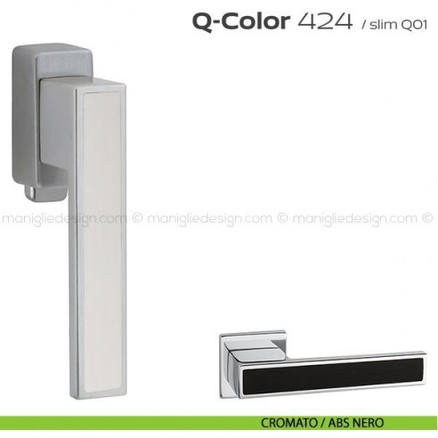 Maniglia per finestra DK con pulsante su placca 424 Q-Color Reguitti cromato / ABS nero