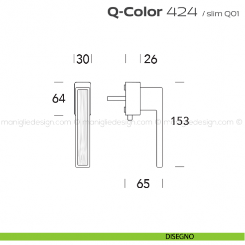 Maniglia per finestra DK con pulsante su placca 424 Q-Color Reguitti disegno