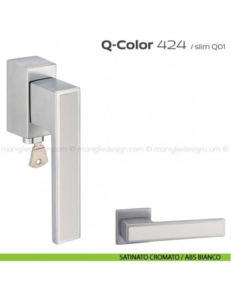 Maniglia per finestra martellina DK con chiave 424 Q-Color Reguitti satinato cromato / ABS bianco